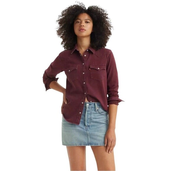 Levi's Women's Ultimate Western Cowgirl Pearl Snap Shirt Windsor Wine Size XXL - Picture 1 of 13